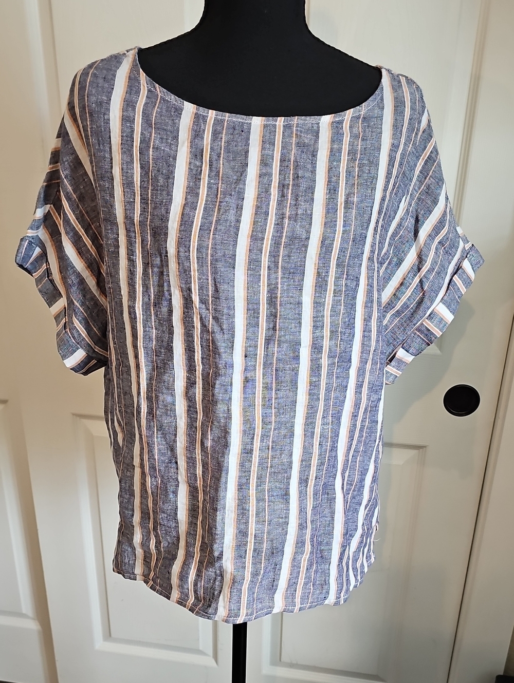 C&C California Navy, White and Tan Striped Linen Tunic